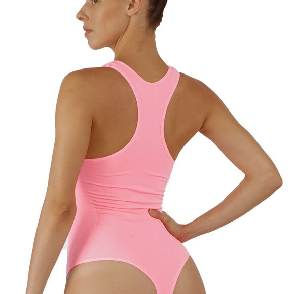 New Bodysuit with racer-back snap buttons thong Pink - Picture 2 of 5